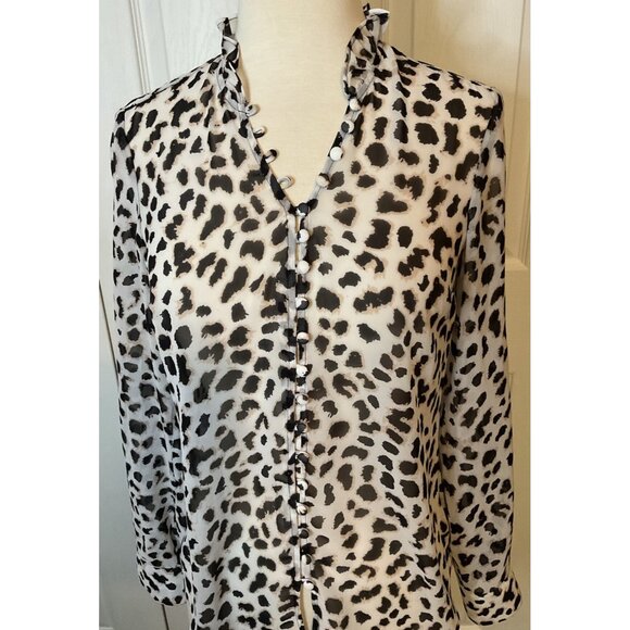Express Portofino Slim Fit. Semi Sheer Animal Leopard Button‎ Down Blouse Top XS - Picture 2 of 4